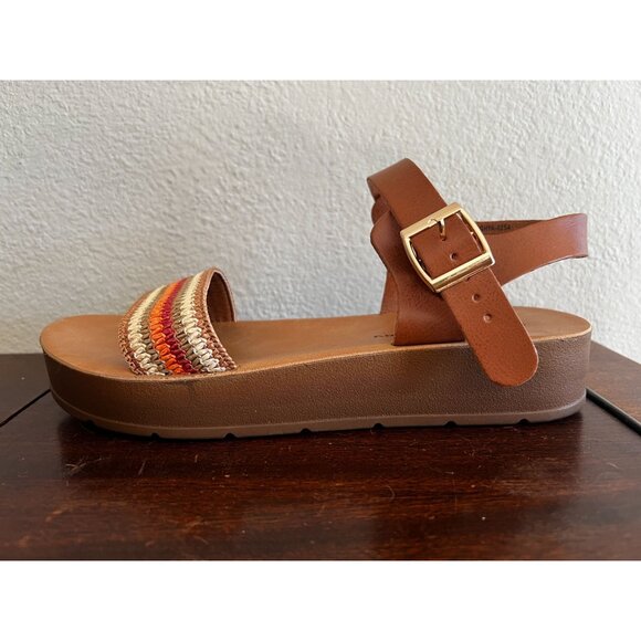 CL By Laundry GHYA Platform Sandals Womens Sz 10 Tan Vegan Buckle Strap Open Toe - Picture 5 of 14